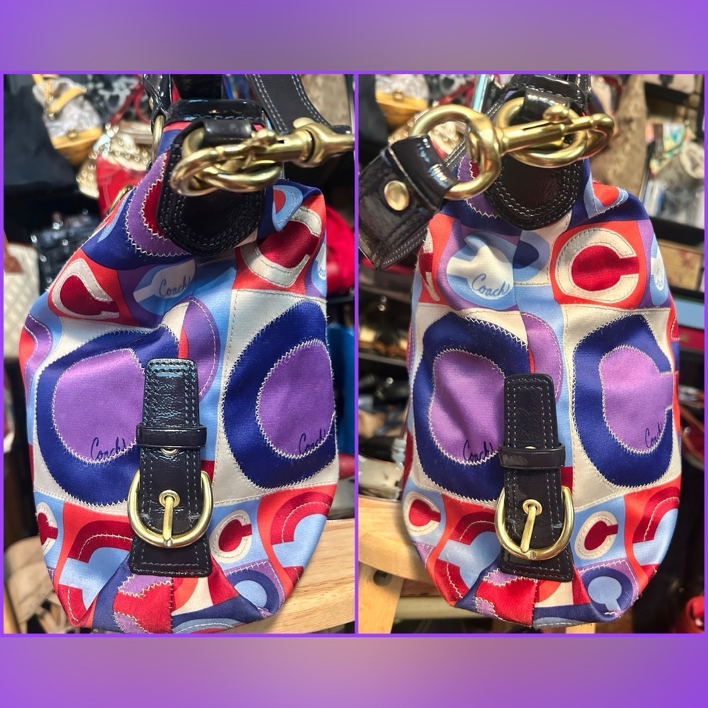 2008 SET Coach Madison Op Art Julianne Shoulder Bag w/ Fold-over Clutch Wristlet - Picture 4 of 15